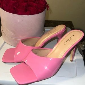 Pink square toe heels